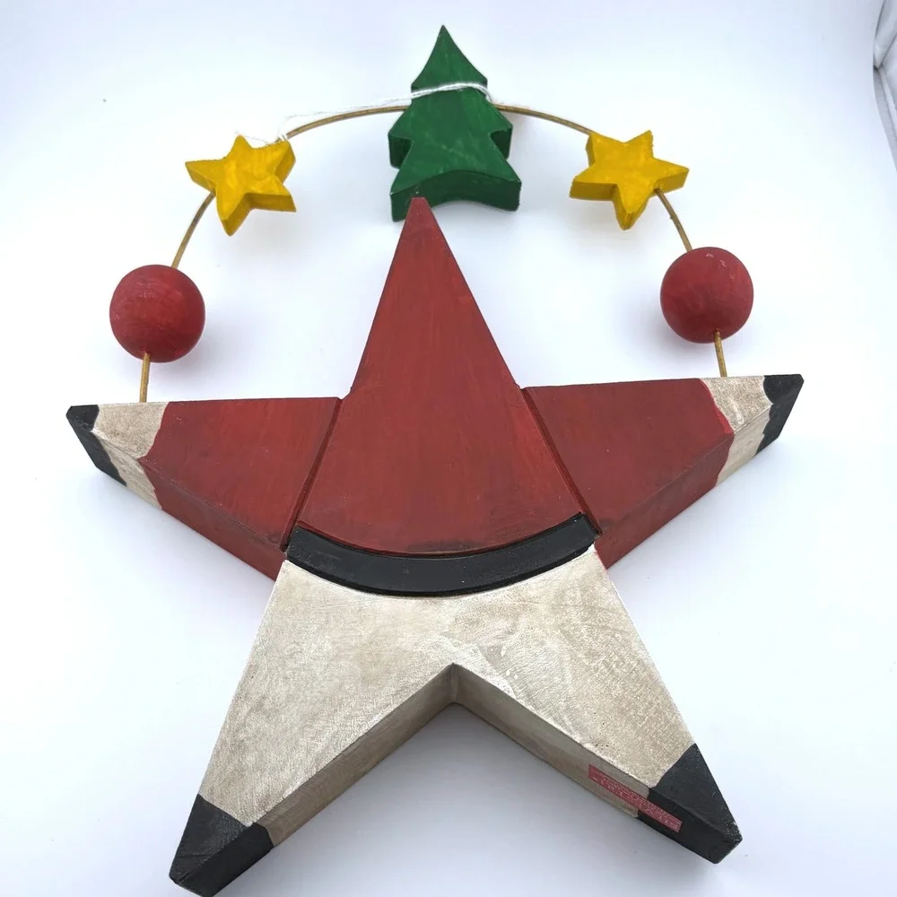 Silvestri Vintage Folk Art Wood Santa Claus Star Figurine Christmas Decor Arched